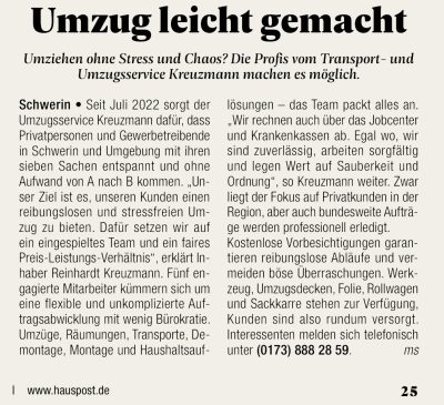 Umzug leicht gemacht – Artikel aus der Hauspost Umzug leicht gemacht - Artikel aus der Hauspost